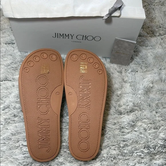 Jimmy Choo Powder Pink Leather Slides Sz 40 NWT Box & Dust bag - Picture 4 of 7